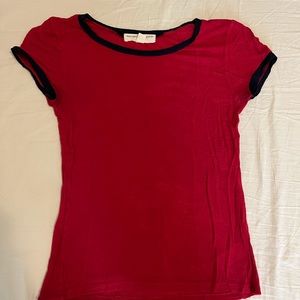 Red & navy blue short sleeve top